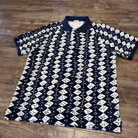 J Crew Shirt Mens L oarsman Textured Terry Cloth Toweling Polo AOP Geometric - Picture 3 of 11